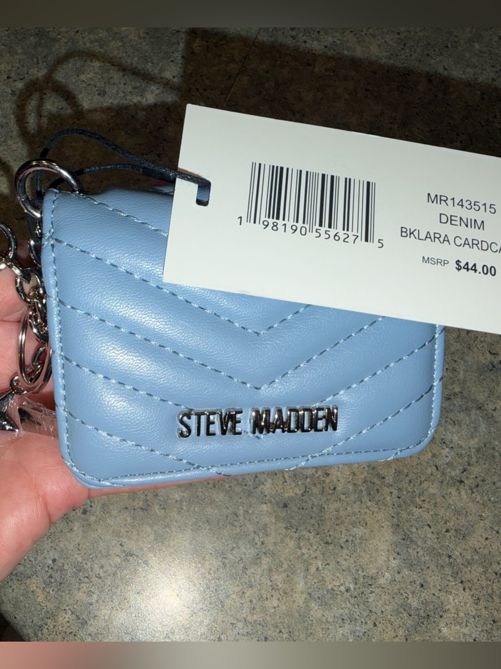 NWT Steve Madden Blue Quilted Card Case Keychain